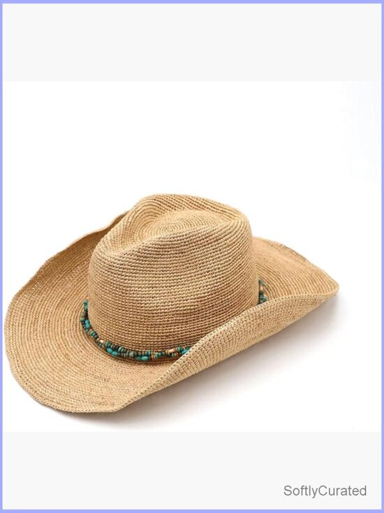 Raffia Straw Cowboy Hat, Crocheted Sun Hat, Beach Hat, Foldable